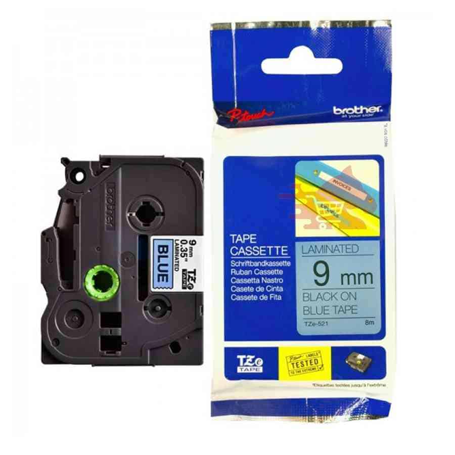 Nhãn in Brother Tze-521 (9mm nền xanh dương chữ đen)