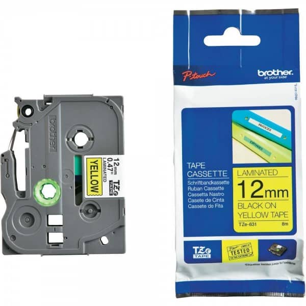Nhãn in Brother TZe-631 nền vàng chữ đen 12mm