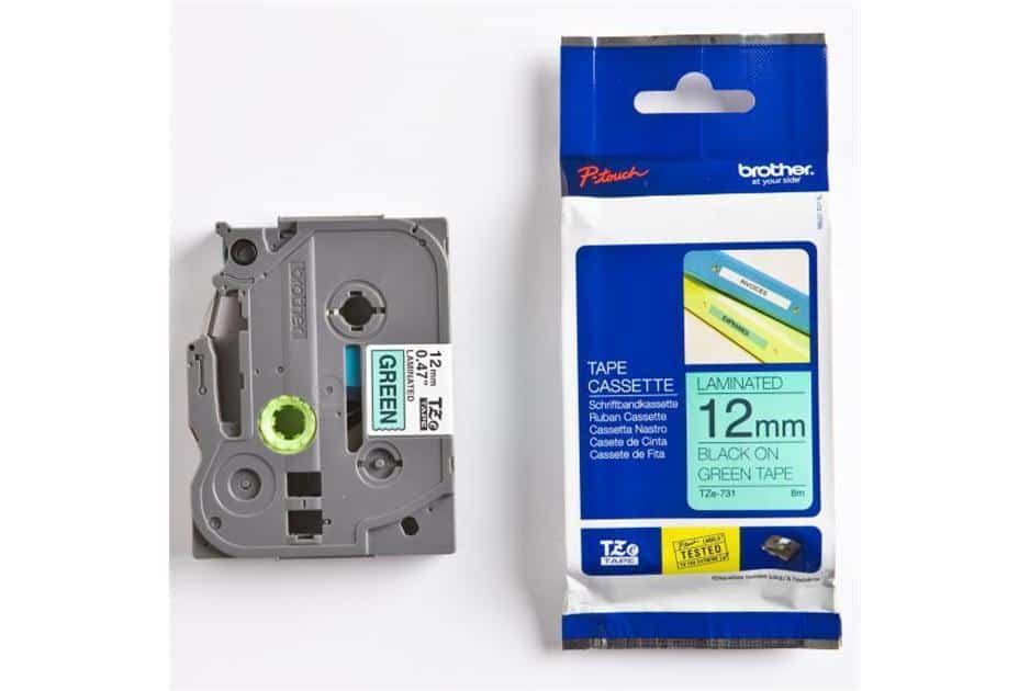 Nhãn in Brother Tze-731 chữ đen nền xanh lá 12mm