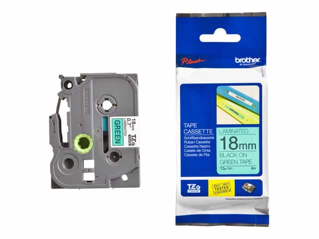 Nhãn in Brother TZe-741 chữ đen nền xanh lá 18mm