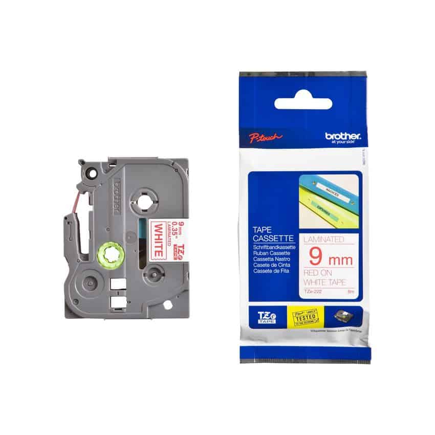 NHÃN IN BROTHER TZE-222 CHỮ ĐỎ NỀN TRẮNG 9MM