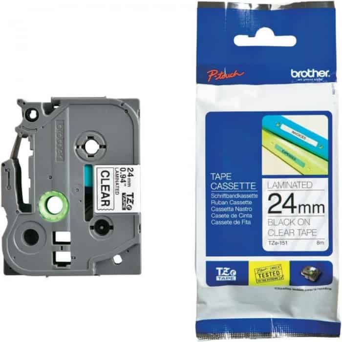NHÃN IN BROTHER TZE-151 CHỮ ĐEN NỀN TRONG 24MM