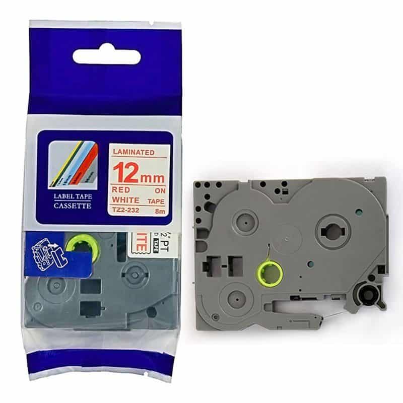 Nhãn in Brother Tze-232 chữ đỏ trên nền trắng 12mm