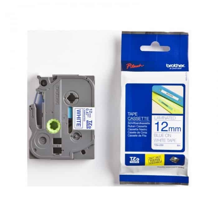 BROTHER TZE-233 CHỮ XANH DƯƠNG NỀN TRẮNG 12MM