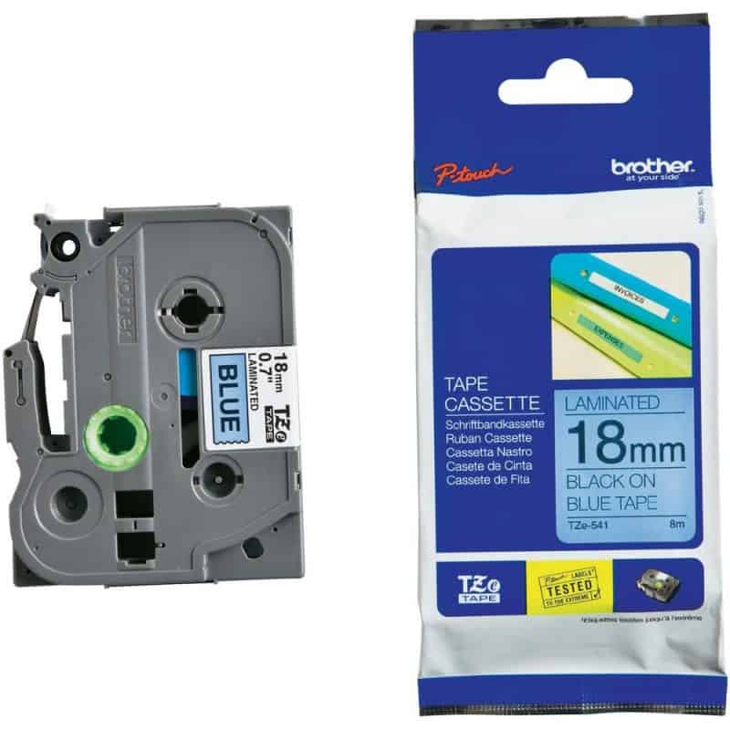 Nhãn in Brother tze-541 chữ đen nền xanh dương 18mm