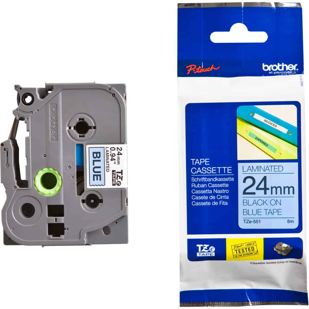NHÃN IN BROTHER TZE-551, CHỮ ĐEN NỀN XANH DƯƠNG 24MM